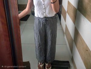 Black &amp; White Gingham Wide Leg Pants