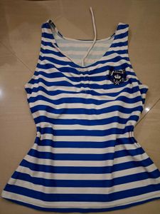 Blue &amp; White Striped cheerleading top