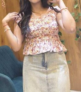Floral Smocked Square Neck Peplum Top