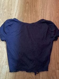 Navy Blue Ruched Crop Top