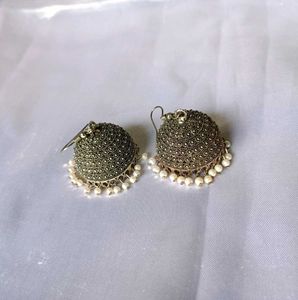 Oxidized Jhumka Earrings with Pearls (set of 3)