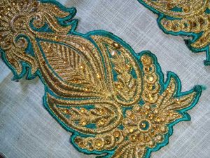 Gold &amp; Teal Embroidered Appliques (Set of 3)