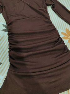 Elegant Brown Ruched Bodycon Mini Dress for Women