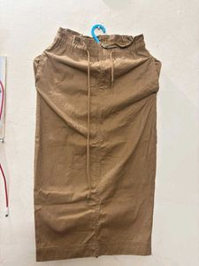 Brown Midi Skirt with Drawstring Waist