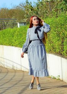 Gingham Corset Bow Collar Dress