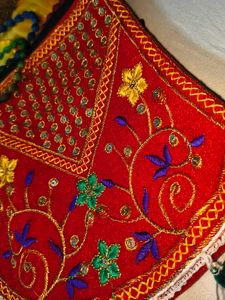 Embroidered Red Clutch Bag with Tassels