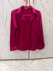Vibrant Pink Satin Button-Up Shirt