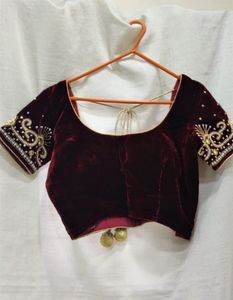 Lehenga Choli Dupatta Set - Maroon Velvet
