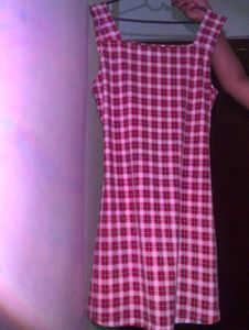 Red and White Square Neck Mini Dress