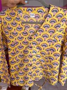 Block Printed Yellow Crop Top