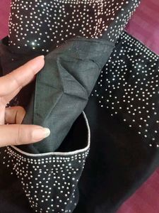 Stunning Black Saree with Crystal Embellishments