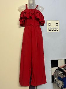 Red Off-Shoulder Ruffle jumpsuit