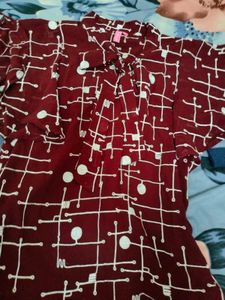 Maroon Printed Tie-Neck Top