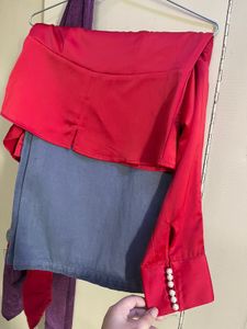 Chic Red Ruffle Cold Shoulder Top