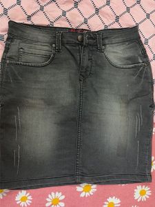 Washed Grey Denim Skirt