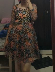 Floral Print Sheer Sleeve Mini Dress