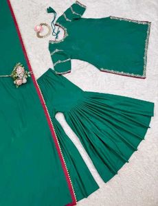 Elegant Green Kurta Set with Sharara