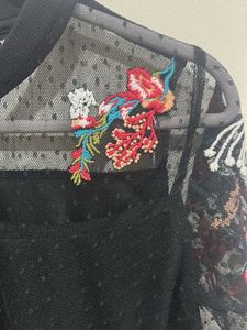 Nuon Sheer Embroidered Black Top