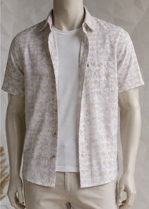 Men’s Beige Printed Half Sleeve Casual Shirt