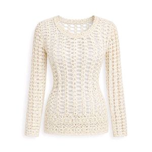 Cream Crochet Long Sleeve Top