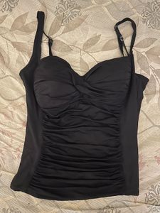 Chic Ruched Black Tank Top