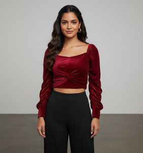 Velvet Twist-Front Padded Crop Top