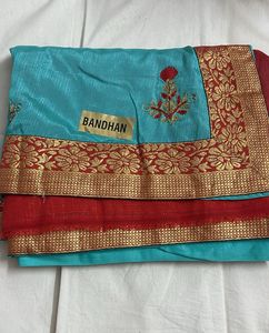 Beautiful Blue Saree with Red Border