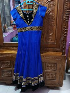 Elegant Blue &amp; Gold Anarkali Dress