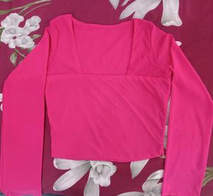 Vibrant Pink Square Neck Crop Top