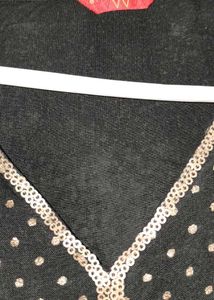 Elegant Black Kurta with White Polka Dots