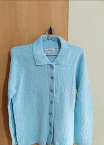 Light Blue Collared Knit Cardigan Sweater