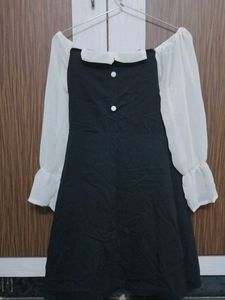 Chic Black & White Off-Shoulder Dress