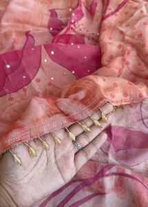 Pure Chinon Chanderi Silk Handwork 3 Piece Suit Se