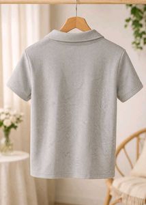 Pinterest Aesthetic Gray Cropped Polo Top