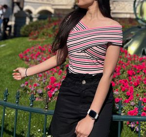 Striped Cross-Front Crop Top