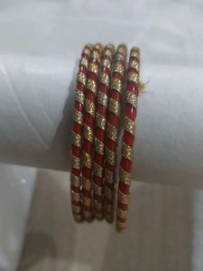 Red and Gold Spiral Bangles Set of 4 +1
