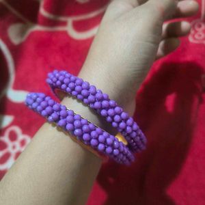 Purple Beaded Bangles - Set of Two