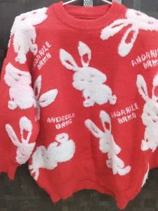 Red Bunny Print Pullover