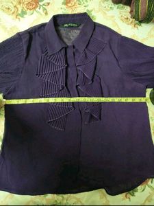 ZARA Deep Purple Pleated Ruffle Shirtgirls✨