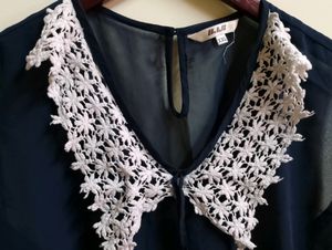 Navy Lace Collar Sleeveless Top