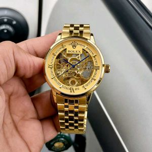 Gold Tone ROLEX Skeleton Automatic Watch  FOR MENS