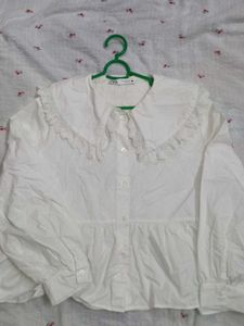 Elegant Zara White Lace Collar peplum top