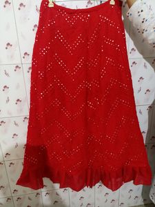 Red Mirror-Work Lehnga