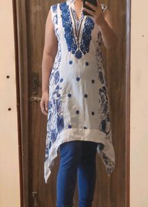 Silk And Cotton Embroidered Kurti