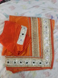 Orange Heavy Work Saree Make N Offer For This Buetiful Saree