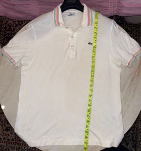 Lacoste Men's White Polo Shirt Rainbow Trim