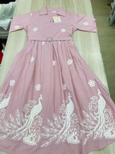 Charming Pink Peacock Print Midi Dress