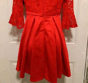 Red Lace &amp; Satin Fit-and-Flare Dress