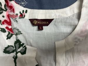 White Kurta With Rose Print Set