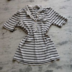 Striped Short-Sleeve Polo Top